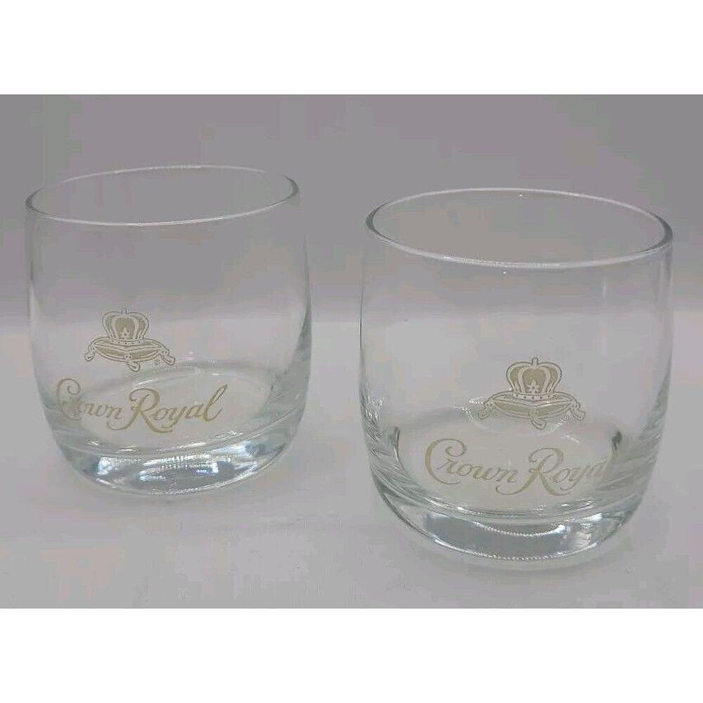 CROWN ROYAL Whiskey SET OF 2 Rare Vintage Highball Glasses Golden Crown Pillow